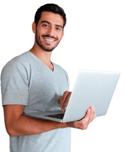 Man Smiling Holding Laptop